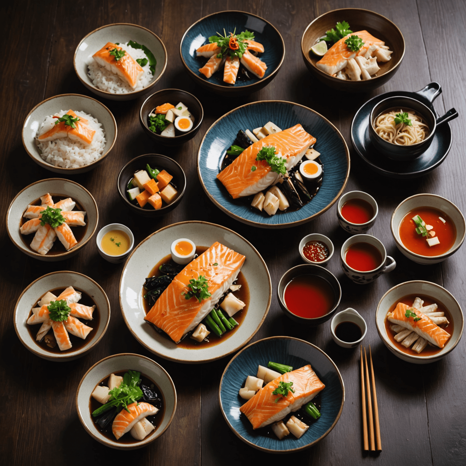 高級な和食器に盛られた主菜。焼き魚や煮魚など、季節の魚を使った料理が中心。