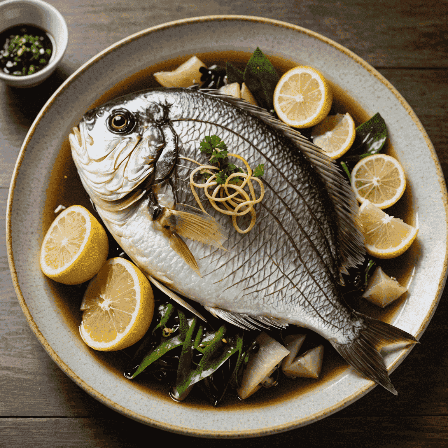 新鮮な真鯛を使った鯛の昆布締め。薄くスライスされた鯛が美しく盛り付けられている。